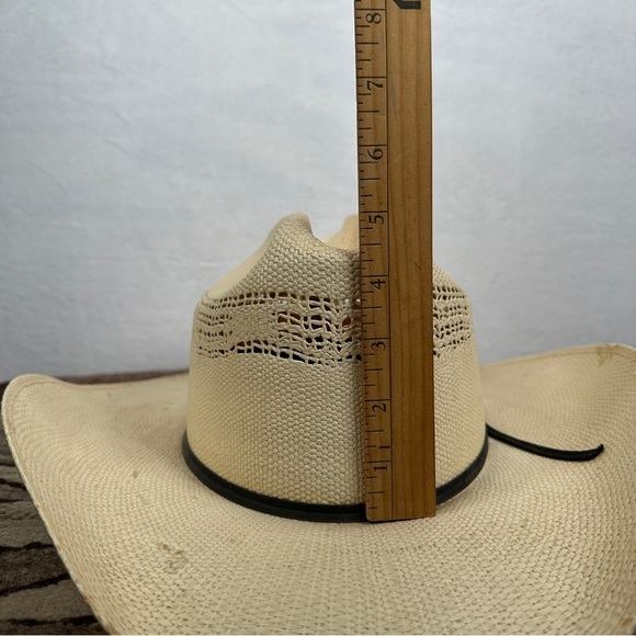 Straw Cowboy Hat tan western cowgirl black band distressed Silverado - Picture 10 of 12